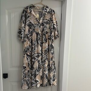 JODIFL Zebra Leaf Print Shirt Dress